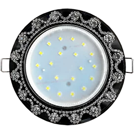 Ecola GX53 H4 LD5360 Glass Круг с прозр. стразами Корона с подсветкой (оправа хром)/фон черн../центр.часть хром 52x120 (к+)